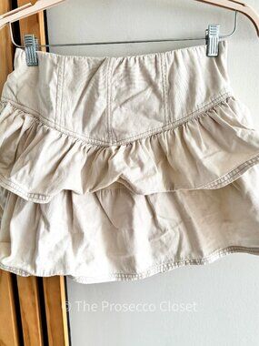 Y2K American Eagle Tiered Ruffle Mini Skirt Boho in Neutral Beige (M)